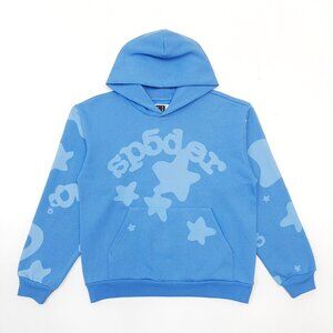 Sp5der Blue Hooded Long-Sleeved T-Shirt